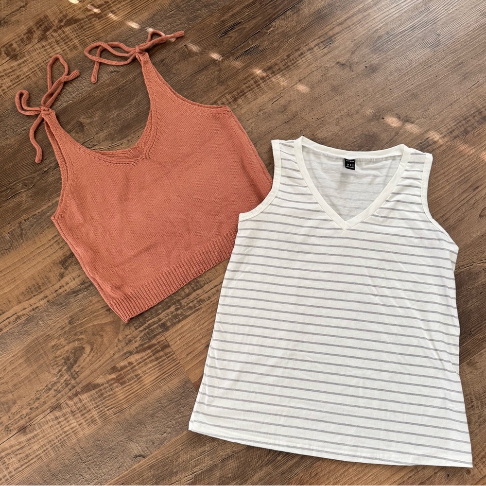 Tank Top (2) Bundle M Boho SHEIN Blouse Knit Striped Summer Simple Women’s